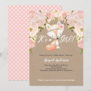 Rustic, Its a Girl, Floral, Woodland, Baby Shower Invitation