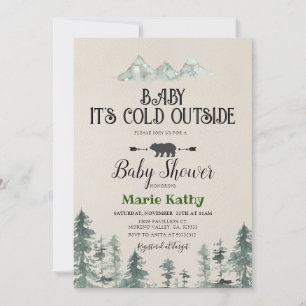 Rustic It's Cold Outside Green Forest Baby Shower  Invitation