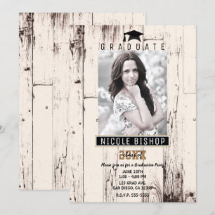 Rustic Ivory Barn Wood Graduation Photo Party  Invitation
