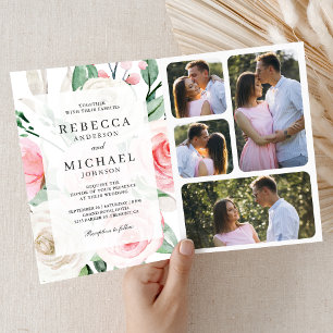Rustic Ivory Blush Pink Floral QR Code Wedding Invitation