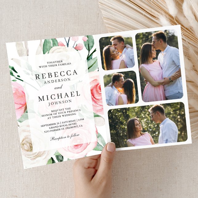 Rustic Ivory Blush Pink Floral QR Code Wedding Invitation (Creator Uploaded)