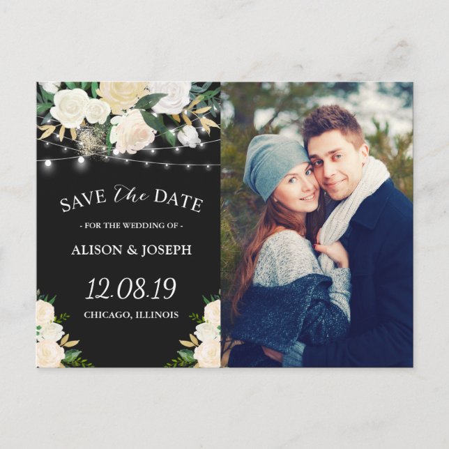 Rustic Ivory Gold Floral Save the Date Photo Announcement Postcard (Front)