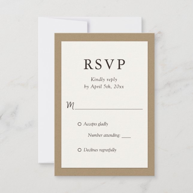 Rustic Ivory Kraft Paper Wedding RSVP Cards (Front)