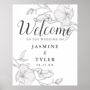 Rustic Ivory Magnolia Flowers Wedding Welcome Sign