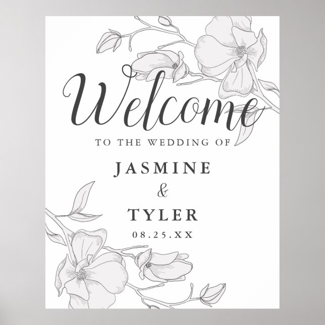 Rustic Ivory Magnolia Flowers Wedding Welcome Sign (Front)