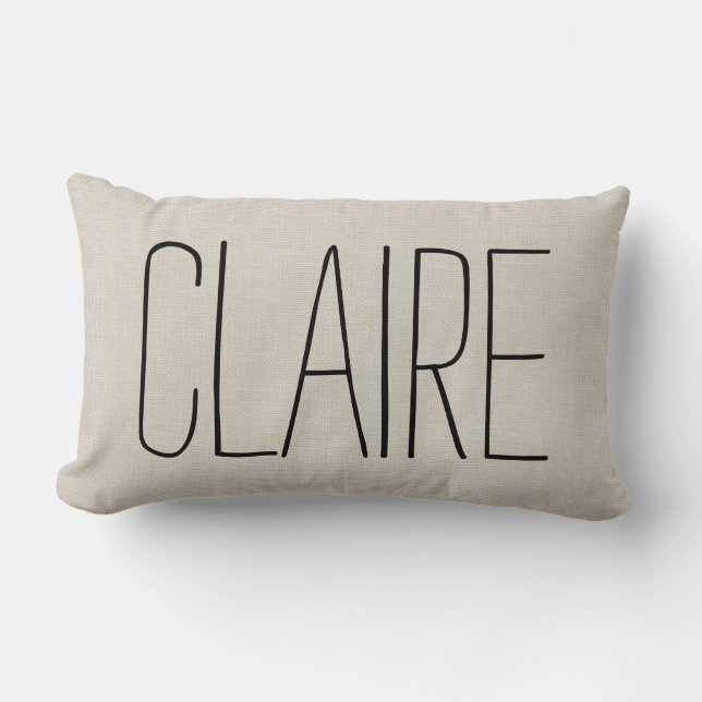Rustic Ivory Name Monogram Lumbar Cushion (Front)