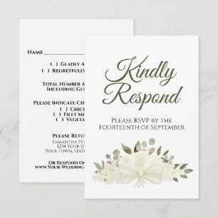 Rustic Ivory or White Floral Bouquet Wedding RSVP Card