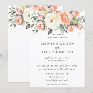 Rustic Ivory Orange Peach Floral Greenery Wedding Invitation