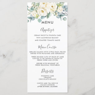 Rustic Ivory White Floral Eucalyptus Wedding Menu