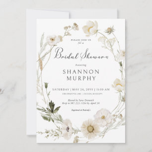 Rustic Ivory Wildflower Wreath Bridal Shower Invitation