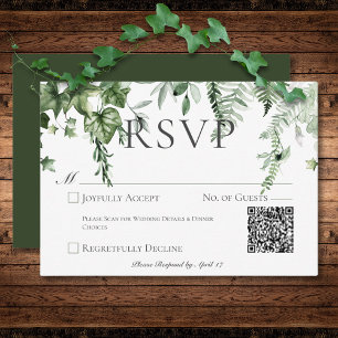 Rustic Ivy & Sage Greenery Green Wedding QR Code RSVP Card