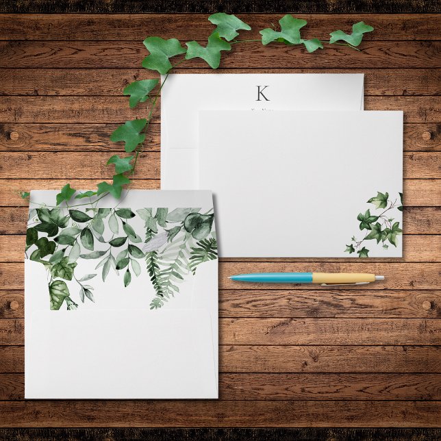 Rustic Ivy & Sage Greenery Monogram Wedding  Envelope (Rustic Ivy & Sage Greenery Monogram Wedding Envelope)