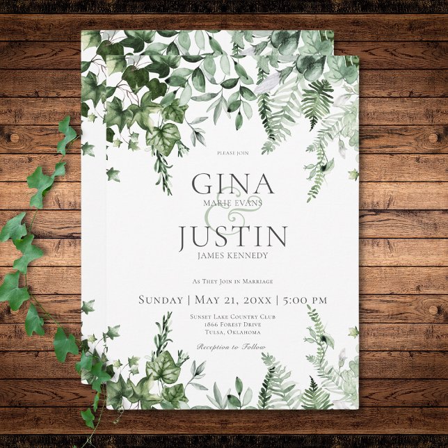 Rustic Ivy & Sage Greenery Wedding Invitation (Rustic Ivy & Sage Greenery Wedding Invitation)