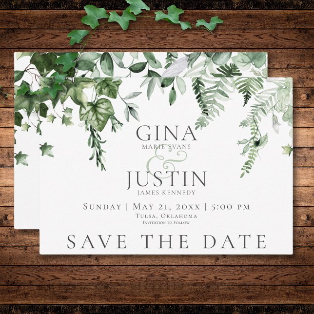 Rustic Ivy & Sage Greenery Wedding Save The Date (Rustic Ivy & Sage Greenery Wedding Save The Date)