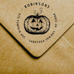 Rustic Jack O´Lantern Pumpkin Halloween Address Rubber Stamp