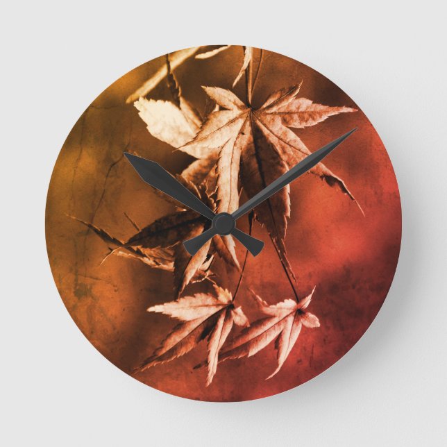 Rustic Japanese Maple Foliage Portrait Round Clock (Front)