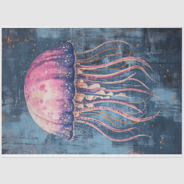 Rustic Jellyfish Oil Painting Decoupage Tissue Paper (Front)
