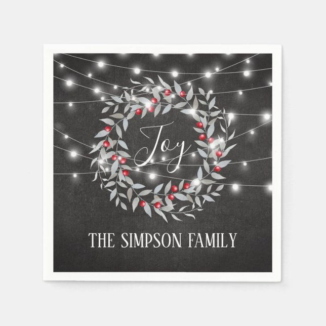 Rustic Joy FestiveChristmas Wreath Napkin (Front)