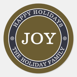 Rustic Joy Personalised Holiday Round Sticker