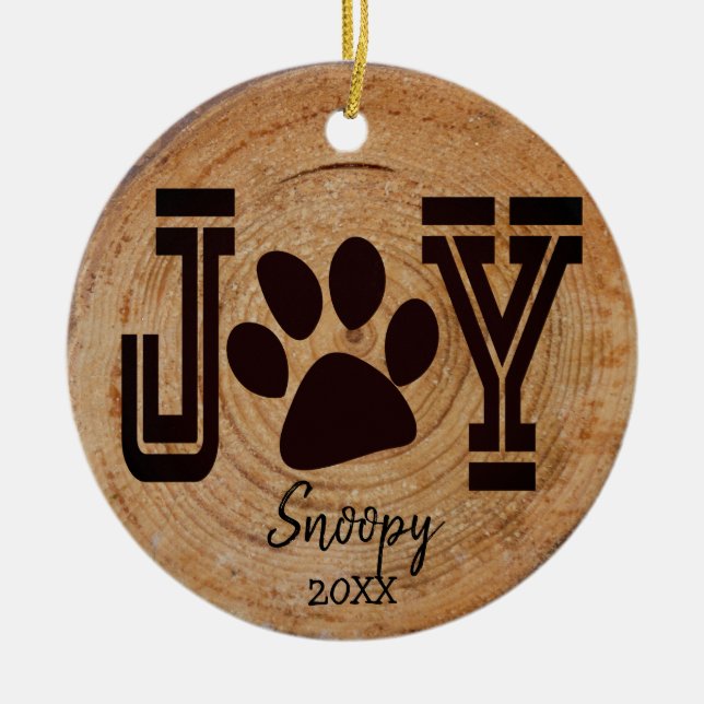 Rustic - Joy Puppy Paw Ceramic Tree Decoration (Front)