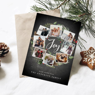Rustic Joy Wreath   Multi Photo Collage Christmas Holiday Card
