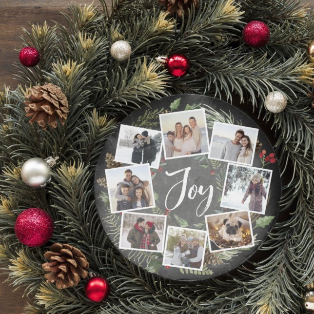 Rustic Joy Wreath | Photo Collage Christmas Holiday Card (Creator Uploaded)