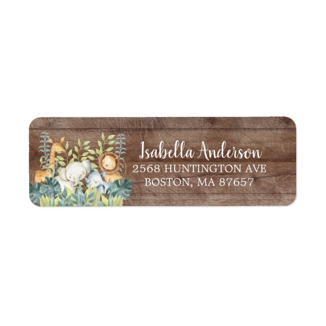 Rustic Jungle Animal Baby Shower Address Label (Front)