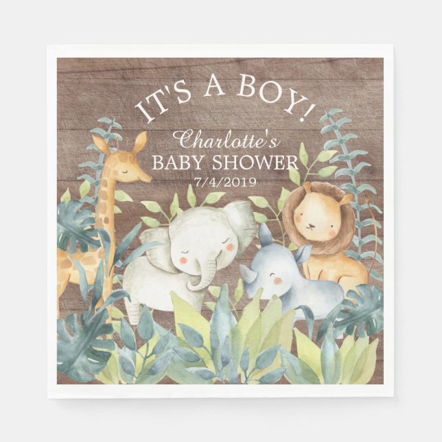 Rustic Jungle Animal Baby Shower Paper Napkins (Front)
