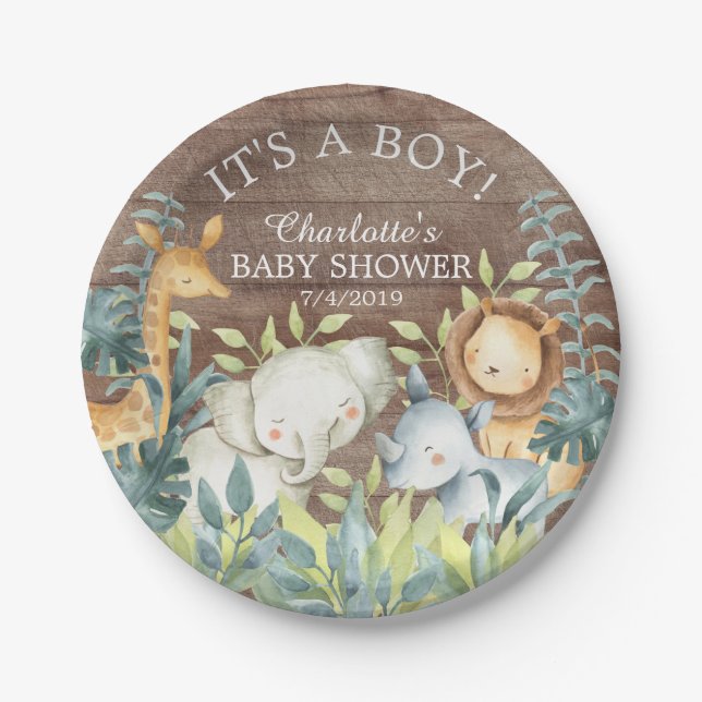 Rustic Jungle Animals Baby Shower 7" Plate (Front)