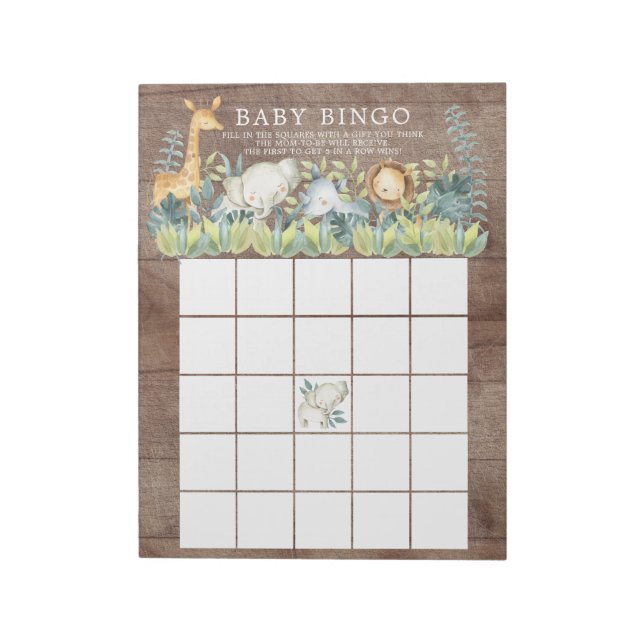 Rustic Jungle Animals Baby Shower Bingo Game Notepad (Rotated)