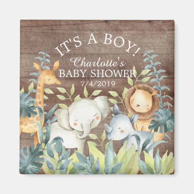 Rustic Jungle Animals Baby Shower Favour Magnet (Front)
