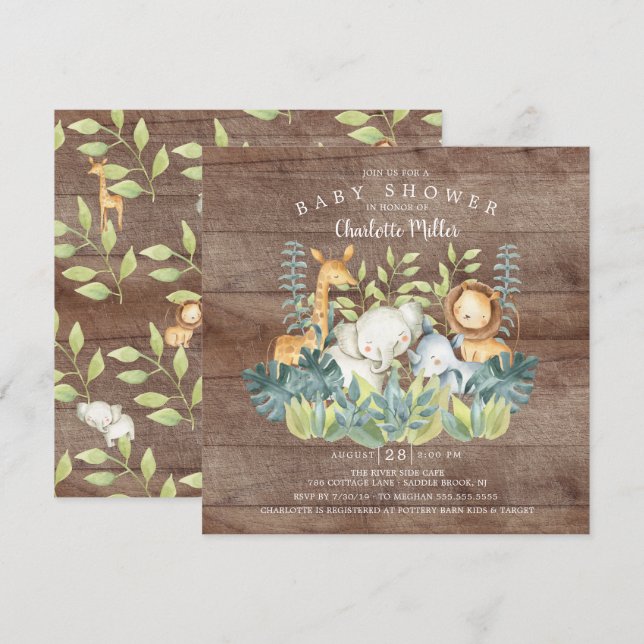 Rustic Jungle Animals Baby Shower Invitation (Front/Back)