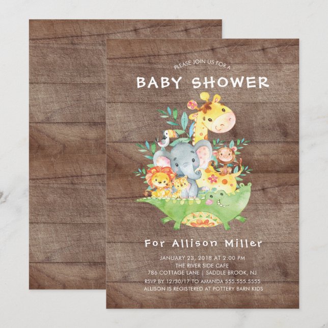Rustic Jungle Animals Baby Shower Invitations (Front/Back)