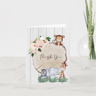 Rustic Jungle Animals Blush Floral Thank You Card