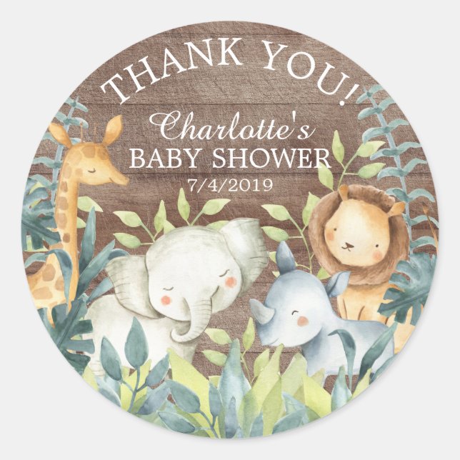 Rustic Jungle Baby Shower Thank You Favour Classic Round Sticker (Front)