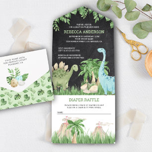 Rustic Jungle Chalkboard Cute Dinosaur Baby Shower All In One Invitation