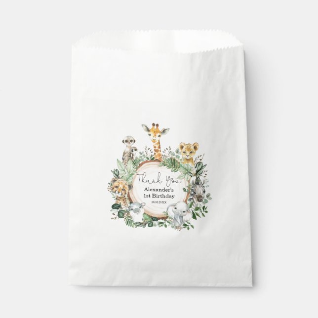 Rustic Jungle Greenery Safari Wild Animals Party Favour Bags (Front)