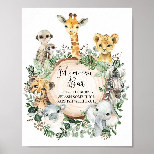 Rustic Jungle Safari Animals Momosa Bar Drink Sign (Front)