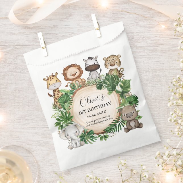 Rustic Jungle Safari Animals Tropical Birthday Favour Bags (Clipped)