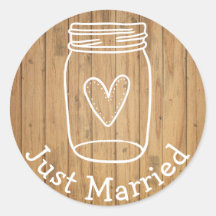 Rustic Just Married Mason Jar Wood Country Wedding