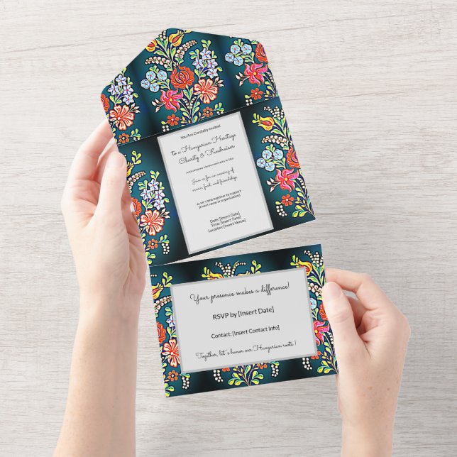 Rustic Kalocsai Floral  All In One Invitation (Tearaway)