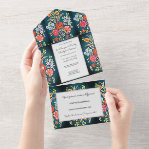 Rustic Kalocsai Floral  All In One Invitation