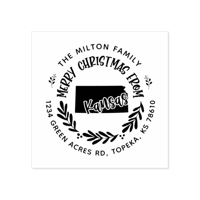rustic kansas merry christmas return address rubber stamp (Imprint)