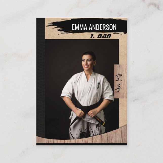 Rustic Karate Black Belt Wood Trading Card (Front)