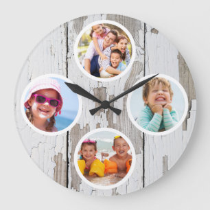 Rustic Keepsake Family Multi Photo Large Clock