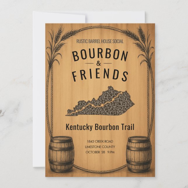Rustic Kentucky Bourbon Themed Party Invitation (Front)
