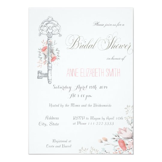 Rustic Key and Floral Bridal Shower Invitation
