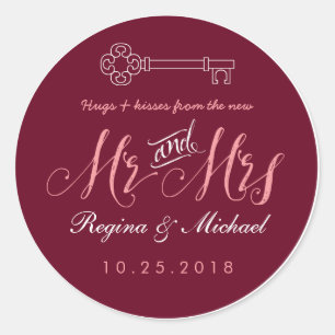 Rustic Key Script Mr Mrs Wedding Favour Sticker