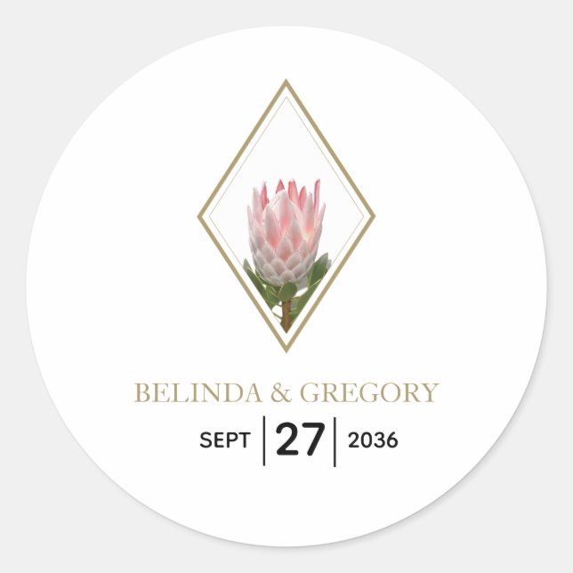 Rustic King Protea Wedding Classic Round Sticker (Front)