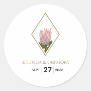 Rustic King Protea Wedding Classic Round Sticker